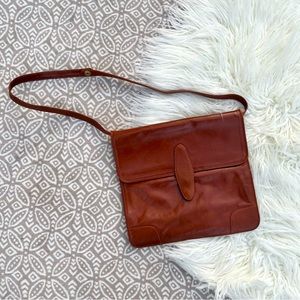 Vintage Tan Brown Italian Leather Flat Satchel Bookbag Thin